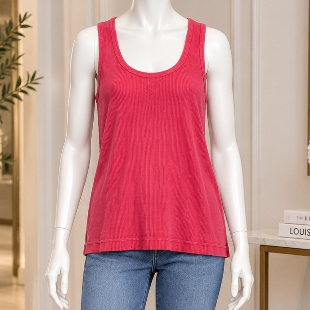 American Eagle Women Tank Top Ribbed Scoop Neck Pink Small